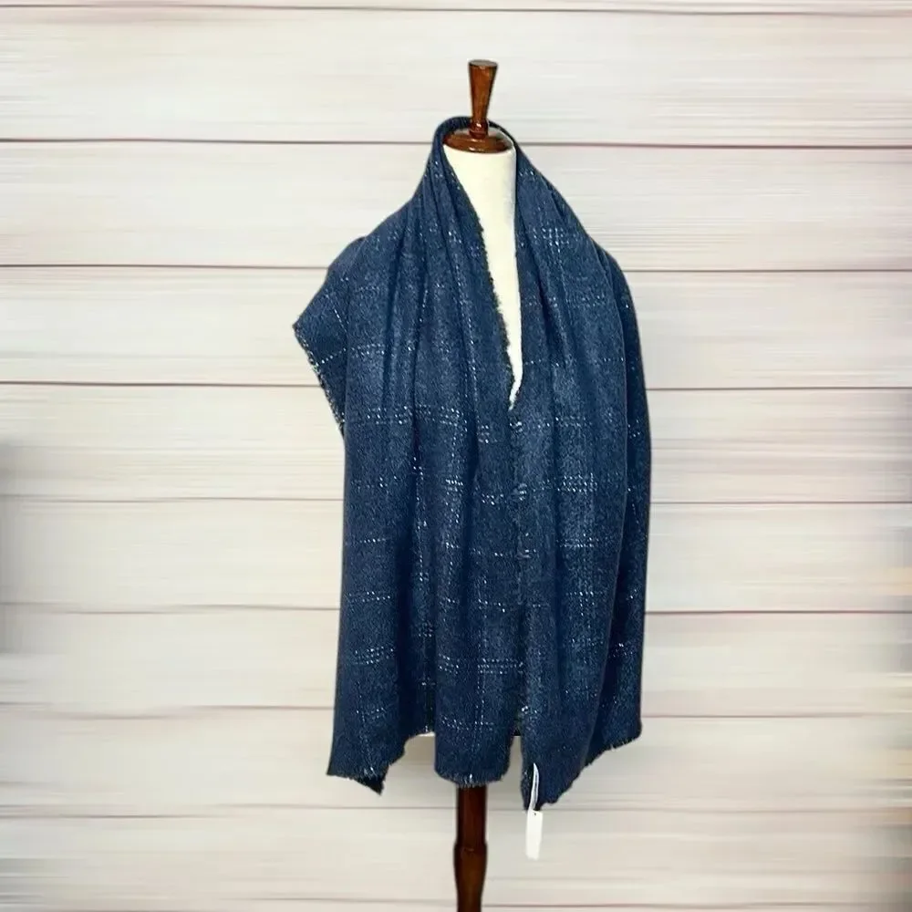 NWT Talbots Blue Wrap Scarf Metallic Windowpane Large Chunky New